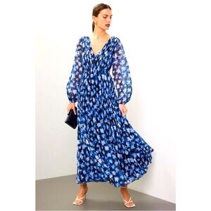 MONIQUE LHUILLIER Melanie Elegant Blue Floral Dress